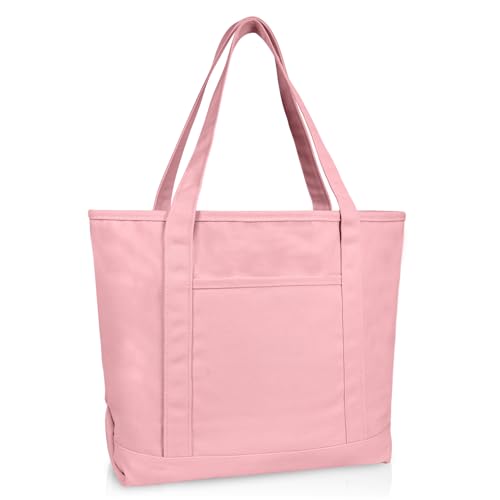 DALIX 20" Solid Color Cotton Canvas Shopping Tote Bag in Light Pink - color: Light Pink