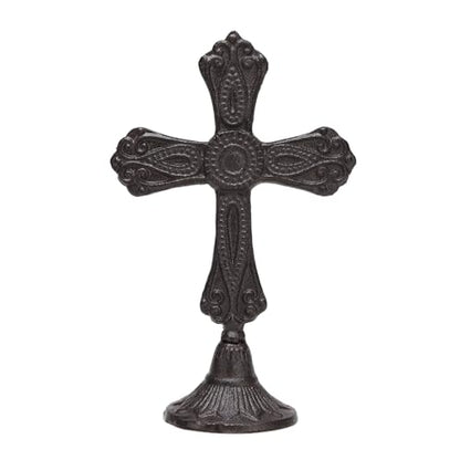 BRASSTAR Cast Iron Circular Base Cross Statue 10.3in (H)