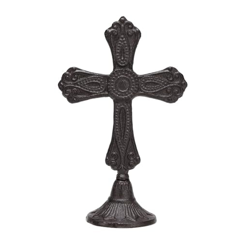 BRASSTAR Cast Iron Circular Base Cross Statue 10.3in (H)