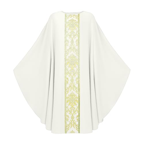 Priest Religious Robe Cosplay Costume Vestment Robe Mass Round Collar Chasuble Robe with Pastor - color: White