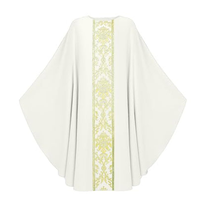Priest Religious Robe Cosplay Costume Vestment Robe Mass Round Collar Chasuble Robe with Pastor - color: White