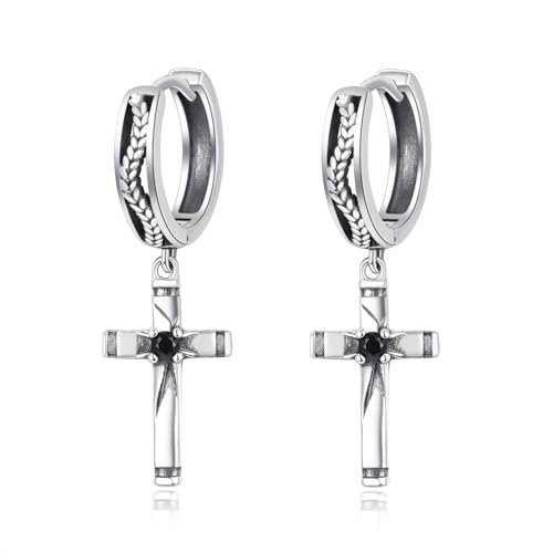 Cross Earrings 925 Sterling Silver Cross Dangle Earrings Christianity Jewelry Gift for Men Women - style: Rice Ears-Silver