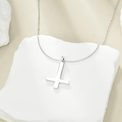 POPLYKE Cross Necklace 925 Sterling Silver Cross Pendant for Men Women - style: Upside Down Cross