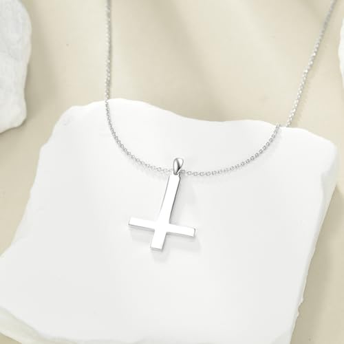 POPLYKE Cross Necklace 925 Sterling Silver Cross Pendant for Men Women - style: Upside Down Cross