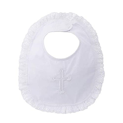 Baby Girls Embroidered Cross Baptism Bib Infant Christening Outfits Gift - color: Lace White