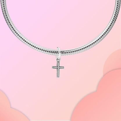 LUXILLA 925 Sterling Silver Charm Golden Family Tree Sparkling Cross Cute Dragon Charms Fits Bracelets Necklace Pendant Bead Jewelry Gift for Women Family Friends - color: Sparkling Cross Charm