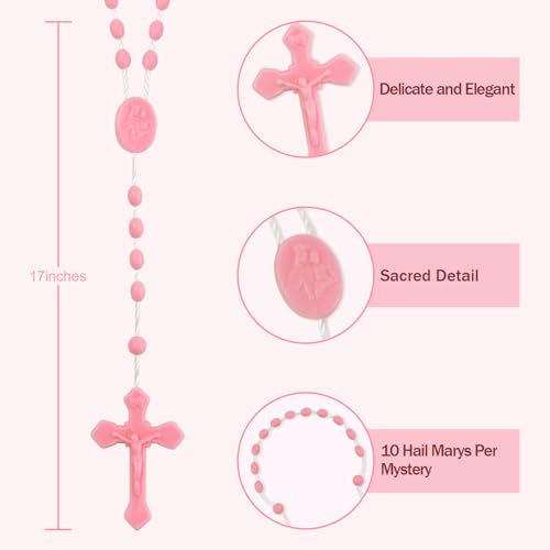 JUXINDAZYF 17'' Bulk Rosaries, Plastic Rosary Beads 12 Rosary Set (Pink) - color: Pink
