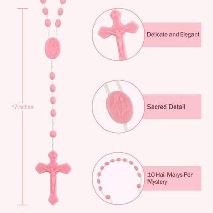 JUXINDAZYF 17'' Bulk Rosaries, Plastic Rosary Beads 12 Rosary Set (Pink) - color: Pink