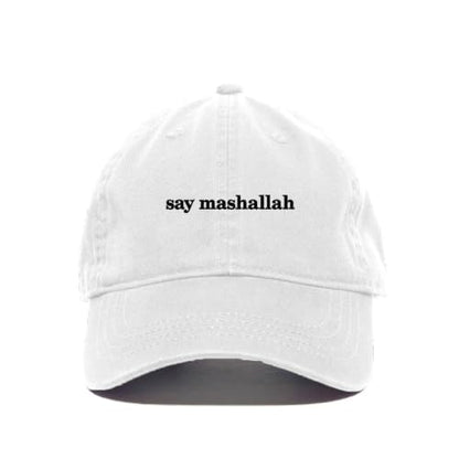 DSGN By DNA Say Mashallah Embroidered Hat Islamic Muslim Faith Inspired Cotton Baseball Cap Adjustable Dad Hat for Men&Women - color: White