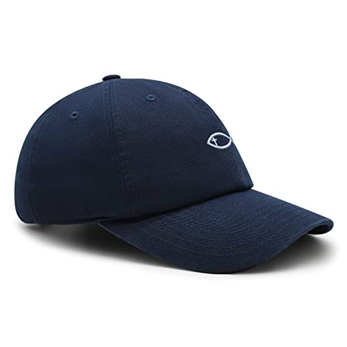 JPAK Jesus Fish Symbol Premium Dad Hat Embroidered Cotton Baseball Cap Symbol of Christianity - color: Navy