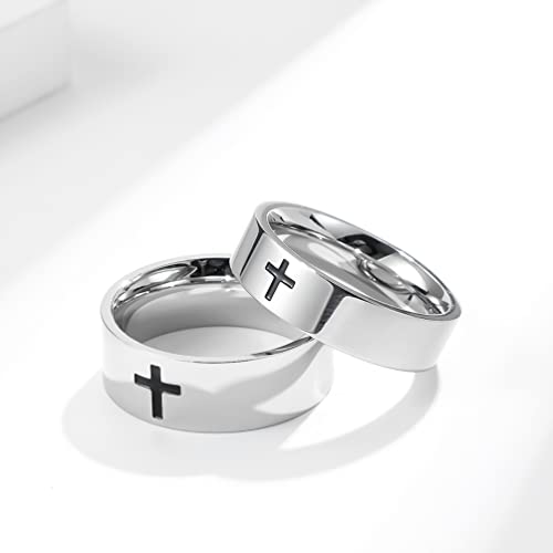Men's Cross Ring Black/Silver Christian Wedding Band Stainless Steel - color: 6mm,silver