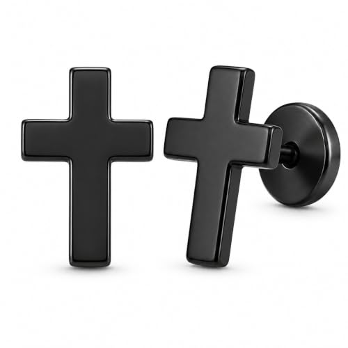 Stainless Steel Stud Earring for Women, Black Fashion Jewelry with Cubic Zirconia, Push Back Closure, Heart, Star, Moon, Butterfly, Cross and Minimalist Styles