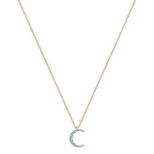 VACRONA Coin Necklace 18k Gold Plated Vintage Textured Medallion Coin Pendant Round Circle Disk Dainty Necklace for Women - color: Turquoise Crescent Moon