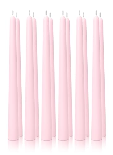 12PK 10" Classic Taper Candles, Pale Pink, 7-8 Hours Long Burning, Unscented Tall Candlesticks - color: Pale Pink, size: 12PK