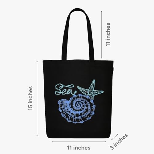 Ecoright Tote Bag for Women with Zipper, Small Tote Bag, Canvas Bag, Reusable Cotton Bag for Beach, Grocery, School & Work - color: Blue Sea Shell