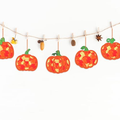 Chiisong 24 Sets Fall Pumpkin Crafts Kit DIY Pumpkin Suncatcher Paper Craft - style: Pumpkin