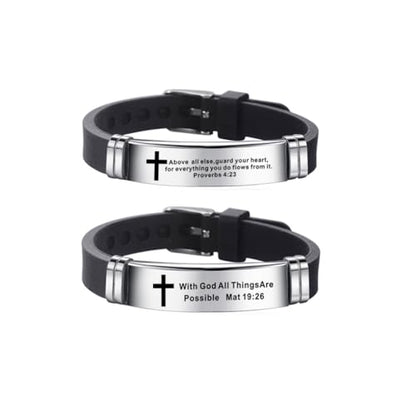 2Pcs Inspirational Quote Cross Bracelets Faith Christian Bible Verse Silicone ID Wristband Religious Bracelet Set Gift for Men Women - style: BR013/014