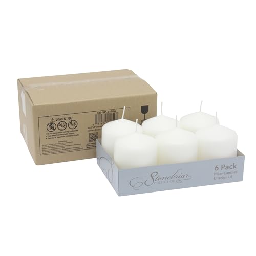 Stonebriar Unscented White Tall Pillar Candles, 35 Hour Burning Candle Pillars, Perfect for Decor, Weddings, Emergencies 3" X 4", 6 count - size: 3 x 4 inches, style: Pack of 6