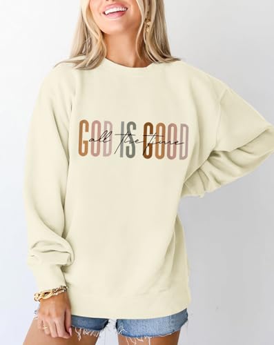 KIEKIECOO God is Good Sweatshirts for Women Christian Faith Sweatshirt Bible Verse Religious Long Sleeve Shirts Pullover - color: Apricot, size: Medium