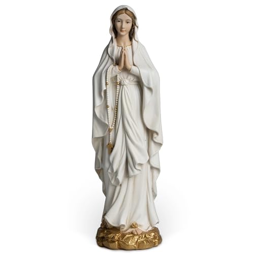 BC Catholic Our Lady of Lourdes Statue, 6" H Blessed Virgin Mary Mother Figure, Inspirational Home décor, Religious Gift,Handpainted Renaissance Sculpture Purity & Grace Collection from Buildclassic - color: Gold&white Lourdes