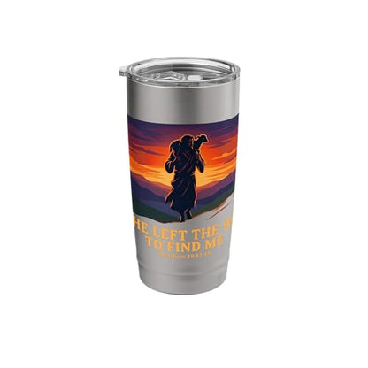 He Left The 99 To Find Me Christian Faith Shepherd Sunset Stainless Steel Insulated Tumbler - color: Brushed Steel