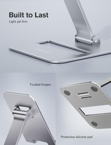 Nulaxy 2 Pack Aluminum Dual Folding Cell Phone Stand for Desk Silver&Silver - color: Silver