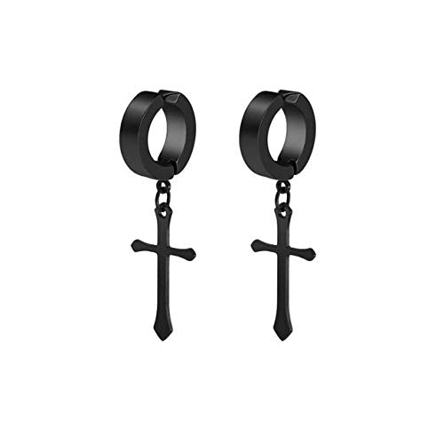 Non-pierced Earrings Set for Men Women Cross Titanium Steel Hoop Dangle Clip On Earring - style: Black