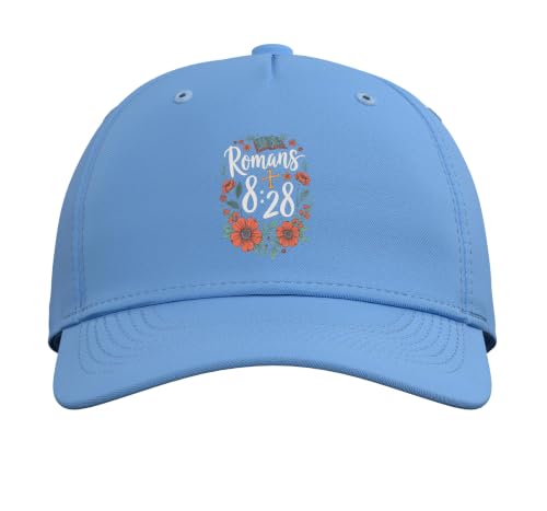 Romans 8:28 Bible Verse Flowers Cross Christian Women Adjustable Baseball Hat - color: Light Blue