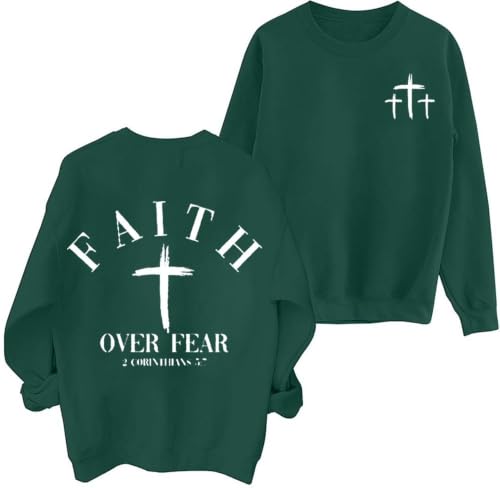 Christian Sweatshirts for Women Jesus Cross Casual Tops - color: Green, size: Medium