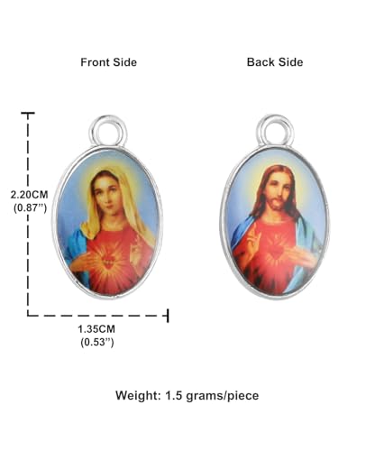 COTTVOTT Saint Therese of Lisieux/Saint Mother Teresa of Calcutta/Divine Mercy Jesus/Mater Dolorosa Patron Saint Medal Charm Pendant for DIY Rosary Necklace Bracelet Jewelry Making Part - color: 30pcs-Enamel Heart of Jesus&Mary