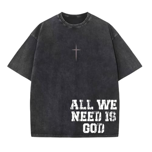 Wrenpies Christian Shirts for Men Inspirational God Faith Jesus Tshirts Oversized Vintage Cross Graphic Tees Acid Wash Tops - color: Black, size: Medium