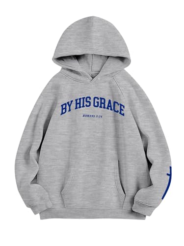 FAYALEQ Christian Sweatshirt By His Grace Letter Print Hoodie Christian Religious Sayings Sweater Bible Pullover Tops - color: Grey, size: Medium