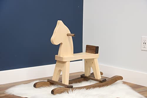 Wooden Rocking Horse Toddler Ride-On Toy (Walnut and Natural) - color: Walnut and Natural