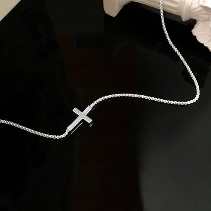 Airmb Cross Necklace for Women Choker 14K Gold/925 Silver Plated Dainty Choker Small Cross Pendant Trendy Cute Cross Charm Delicate Necklace Hypoallergenic Faith Jewelry Religious Gifts for Women - color: Sideways Cross-Silver Plated