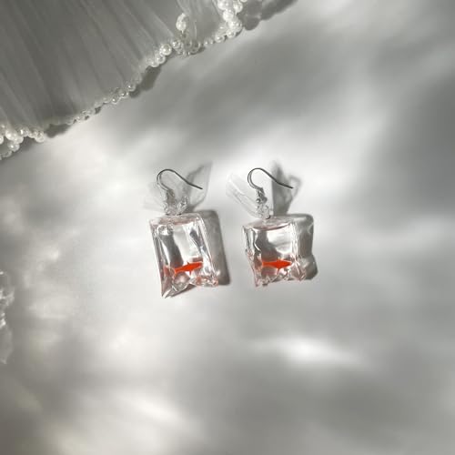 Funny Fish Earrings Unique Acrylic Resin Water Bag Shape Dangle Hook Earrings Gift for Girls Women