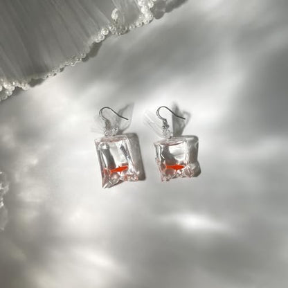 Funny Fish Earrings Unique Acrylic Resin Water Bag Shape Dangle Hook Earrings Gift for Girls Women