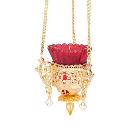 Orthodox Christian Hanging Oil Lamp, Orthodox Vigil Oil Lamps with Red Glass Cup, for Religious Ceremonies and Daily Use (Red) - color: Red