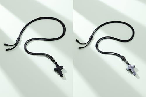Top Plaza Healing Crystal Cross Necklace for Men - color: Black Obsidian+Labradorite