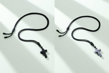 Top Plaza Healing Crystal Cross Necklace for Men - color: Black Obsidian+Labradorite