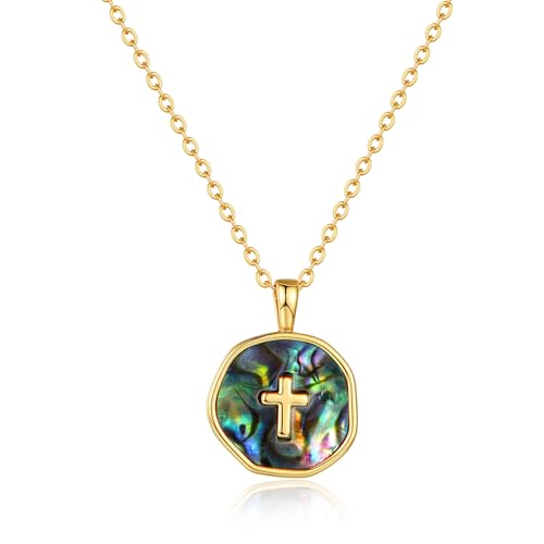 Gold Enamel Mini Cross Necklace Tiny Mother of Pearl Cross Necklace Religious Christian Gift for Baptism First Communion Christmas - color: big mother of pearl cross (15mm)-colorful