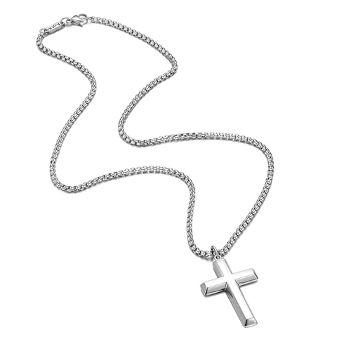 Cross Necklace for Men Teen Boys Silver Gold Black 22-24 Inch - color: Silver, size: 22 inches