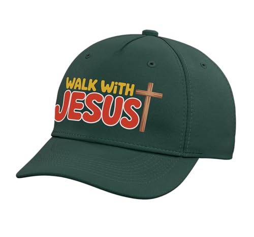 Walk with Jesus Hat Gospel Christian Pray Faith Bible Verse Adjustable Baseball Hat - color: Dark Green