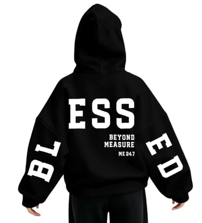 Christian Hoodies Women Blessed Sweatshirts Jesus Religious Sayings Sweater - color: Black, size: Small