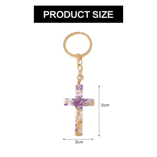 2PCS Cross Flower Keychain,Christian Cross Keychain for Women