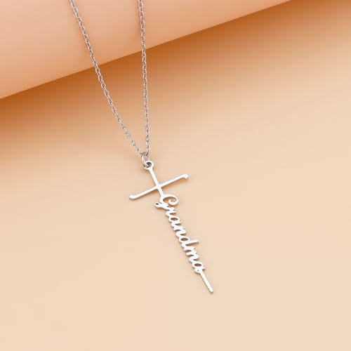 Lcherry Birthday Gifts for Grandma Mom Daughter Teacher Cross Necklace for Women Christian Necklaces Religious Gifts Jewelry for Women Mother's Day - style: Grandma-Silver