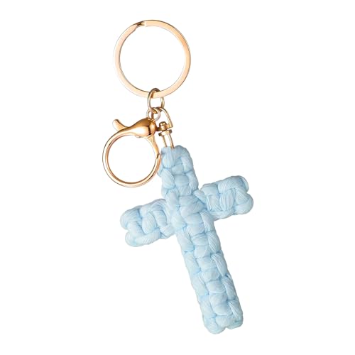 Knit Cross keychain Christian Gifts for Women Men Religious Gifts Bohe Backpack Charms Christian Keychain - color: Blue