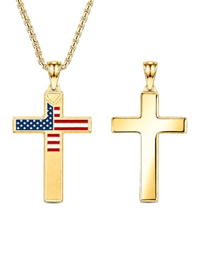 American Flag Cross Necklace for Men - color: Luxury Gold