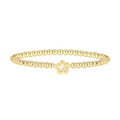 Gold Bracelets for Women 14K Gold Plated Bead Bracelet Hypoallergenic Stretch Bracelets for Women Elastic Bracelet Trendy Teen Gift Dainty Jewelry for Women - style: Flower-1