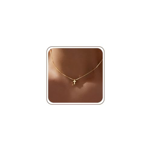Poxtex Cross Necklace for Women Teen Girls, Dainty 14K Gold Silver Plated Cross Choker Jewelry Non Tarnish Waterproof Cute Simple Small Necklace Christian Baptism Religious Faith Jewelry Gifts - color: 01 Tiny Cross - Gold