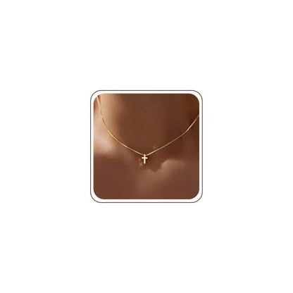Poxtex Cross Necklace for Women Teen Girls, Dainty 14K Gold Silver Plated Cross Choker Jewelry Non Tarnish Waterproof Cute Simple Small Necklace Christian Baptism Religious Faith Jewelry Gifts - color: 01 Tiny Cross - Gold
